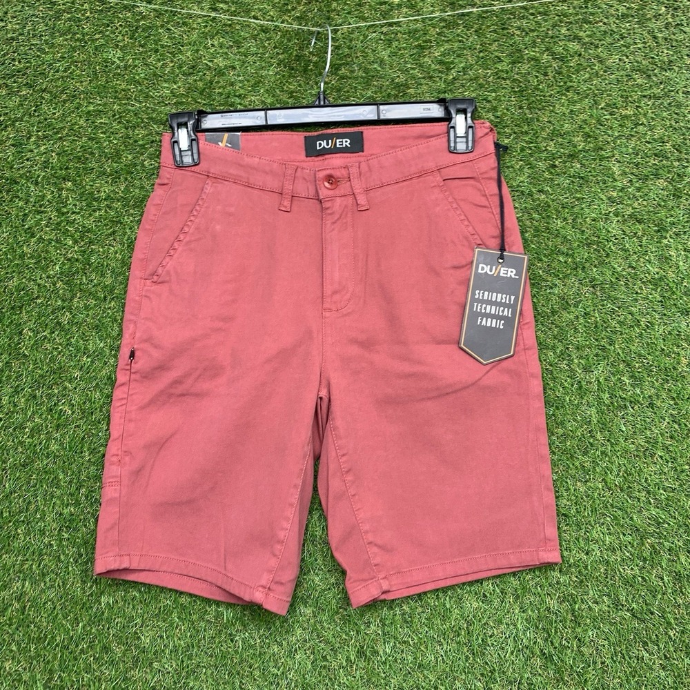 DU/ER Shorts Mens 28 Live Lite Stretch Zip Pocket Chino 9" T2X Duer Red NWT